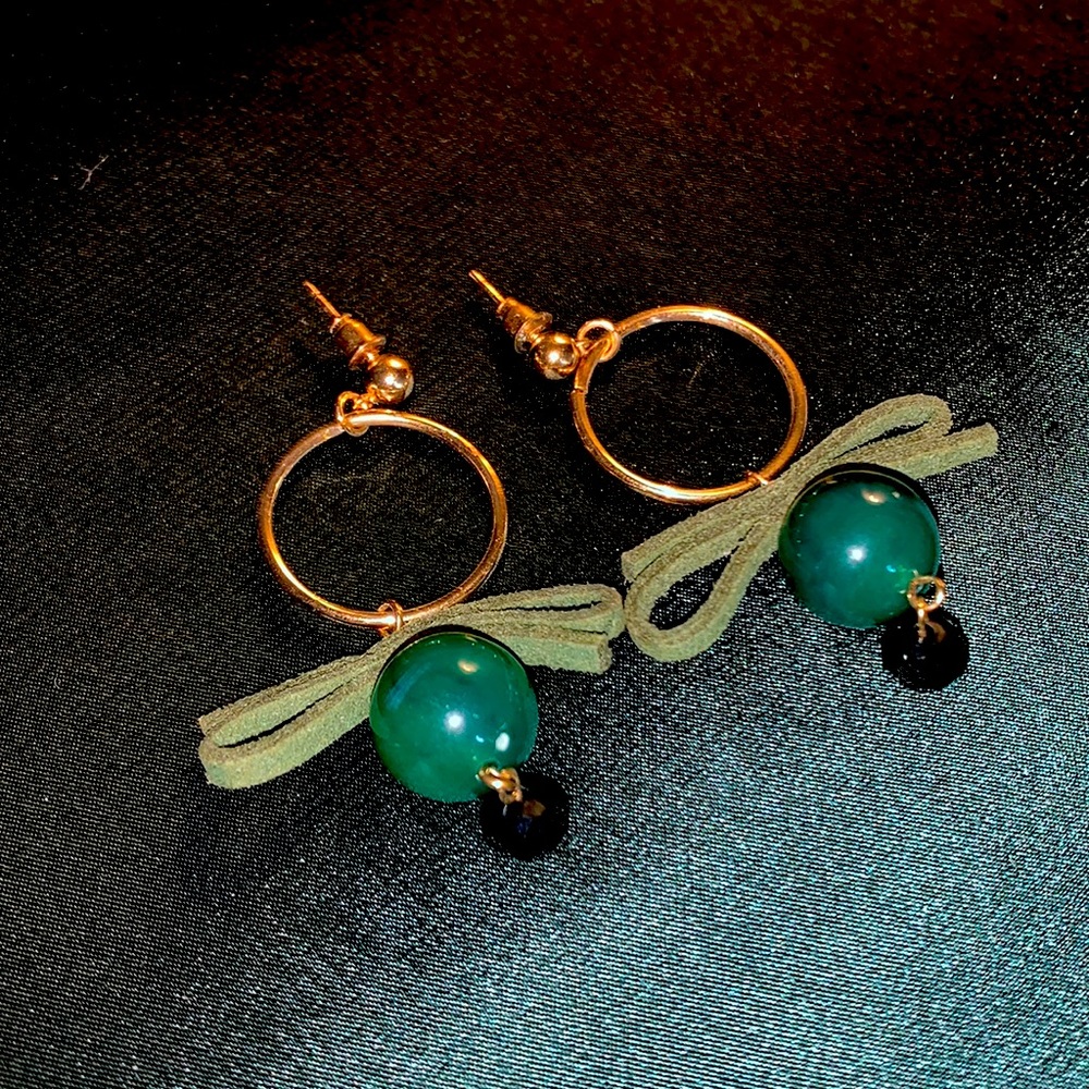Green & Gold Drop Earrings